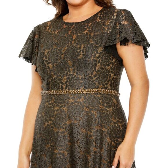 Mac Duggal 49496 Size 20W Black Gold Lace Butterfly Beaded Long Maxi Dress‎ Gown - Picture 3 of 4